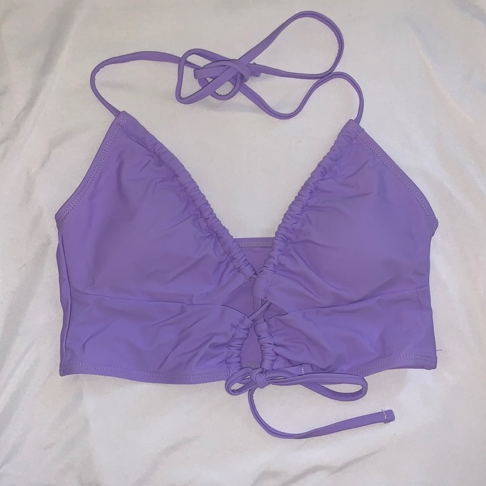 SHEIN ruched knot front halter bikini top